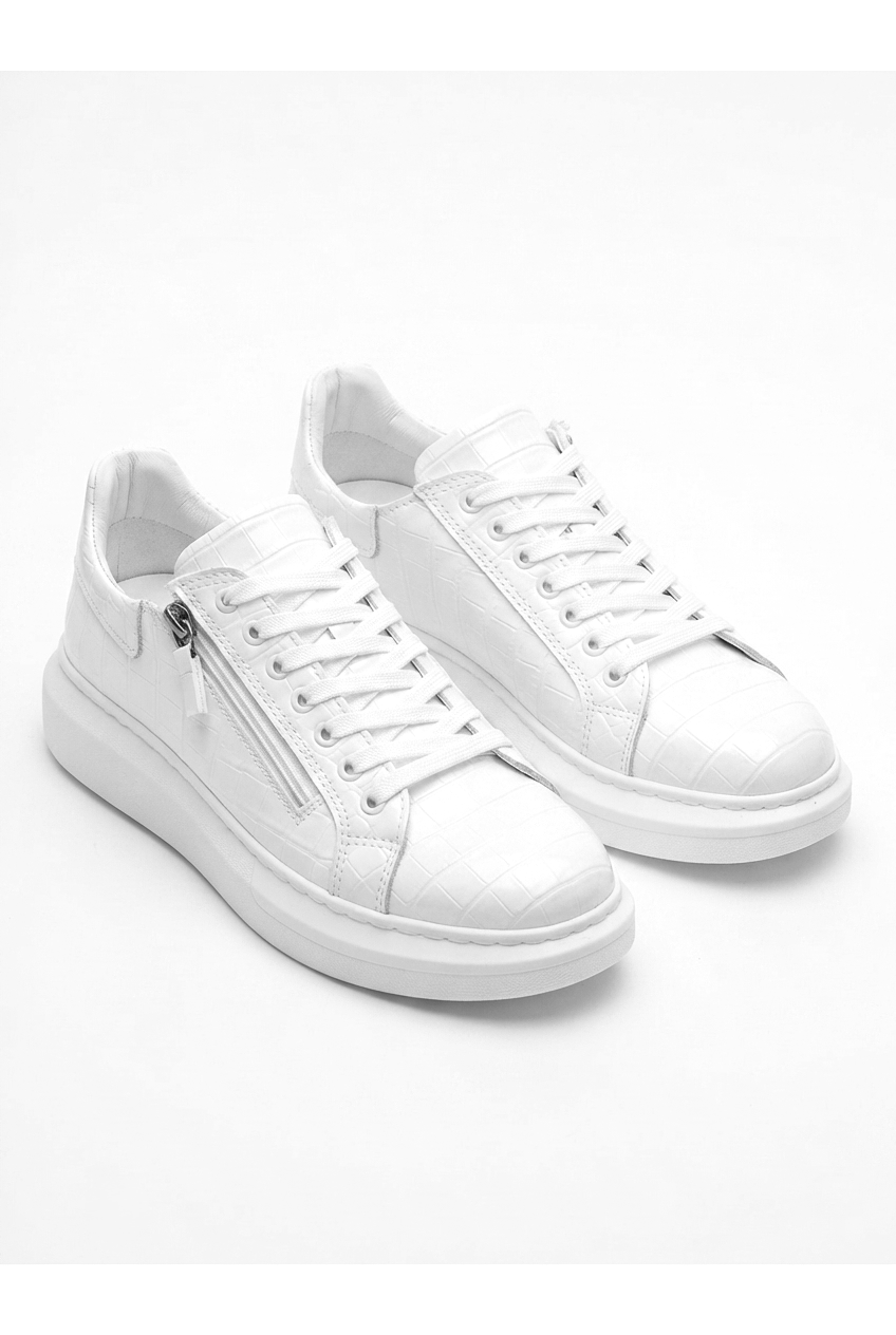 ZRK-X309 Premium Alexandre Beyaz Fermuar ve Bağcıklı Günlük Erkek Sneakers