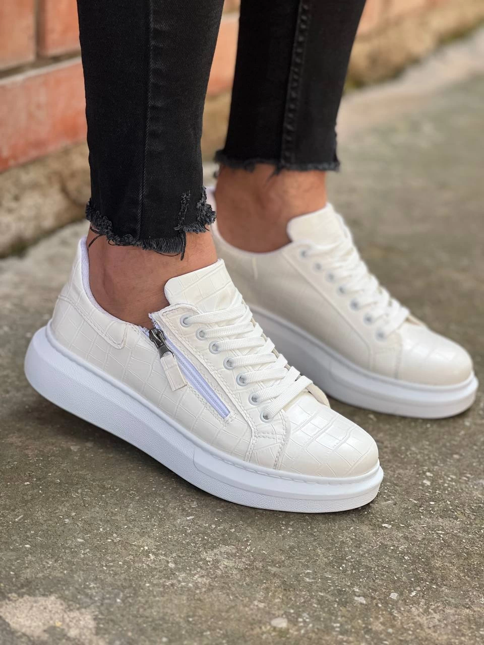 ZR-309 Premium Beyaz Fermuarlı Bağcıklı Günlük Erkek Ayakkabı