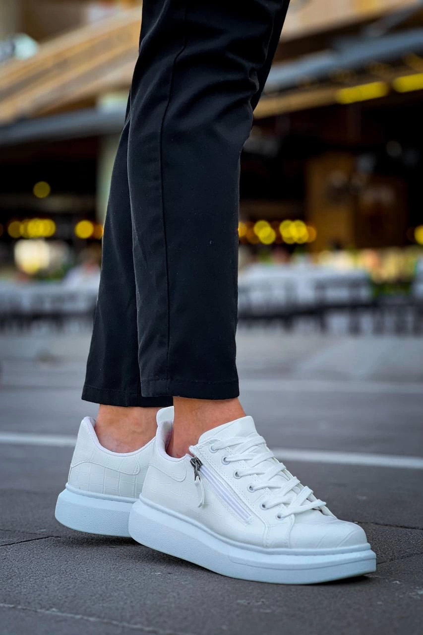 ZR-309 Premium Beyaz Fermuarlı Bağcıklı Günlük Erkek Ayakkabı