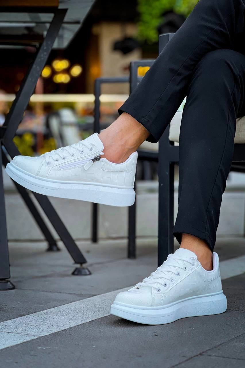 ZR-309 Premium Beyaz Fermuarlı Bağcıklı Günlük Erkek Ayakkabı