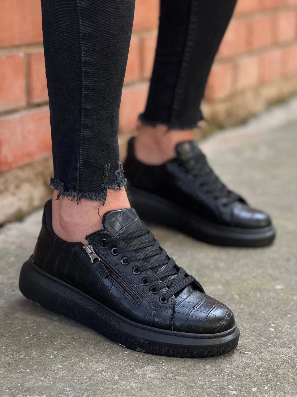 ZR-309 Premium Siyah Fermuarlı Bağcıklı Günlük Erkek Ayakkabı