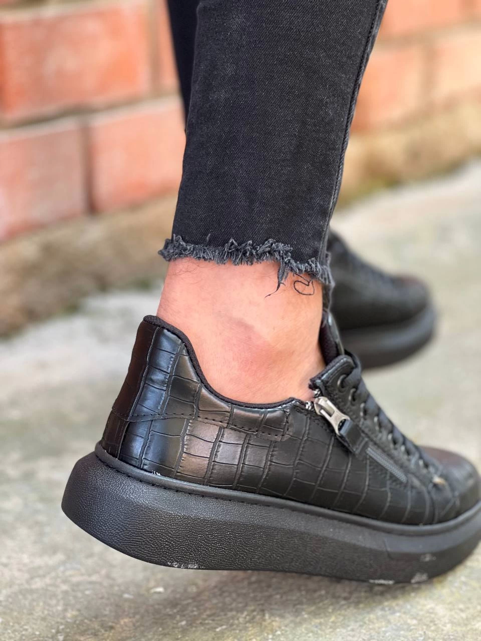 ZR-309 Premium Siyah Fermuarlı Bağcıklı Günlük Erkek Ayakkabı