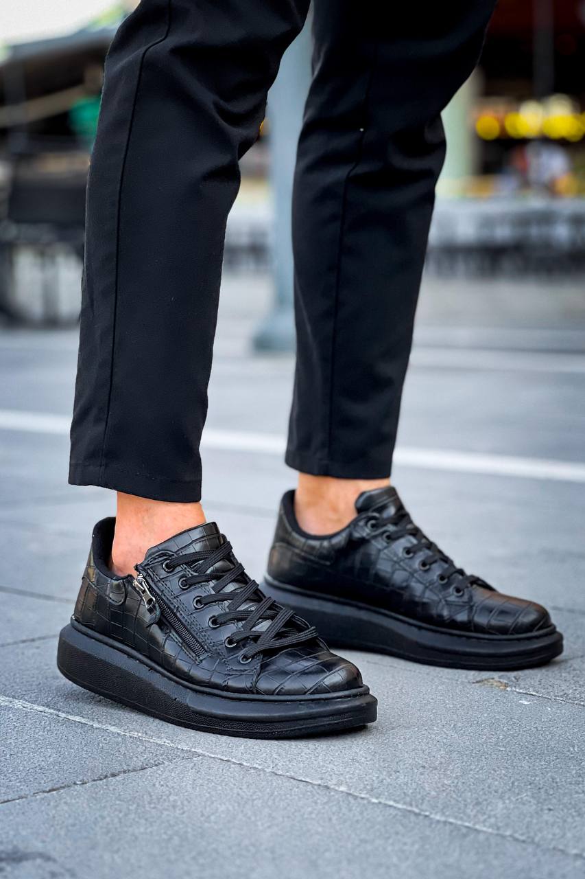 ZRK-X309 Premium Alexandre Siyah Fermuar ve Bağcıklı Günlük Erkek Sneakers
