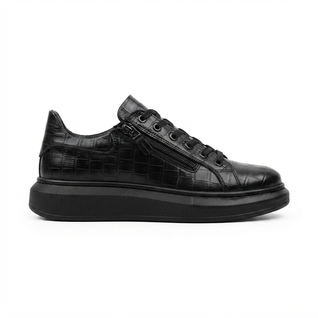 ZRK-X309 Premium Alexandre Siyah Fermuar ve Bağcıklı Günlük Erkek Sneakers