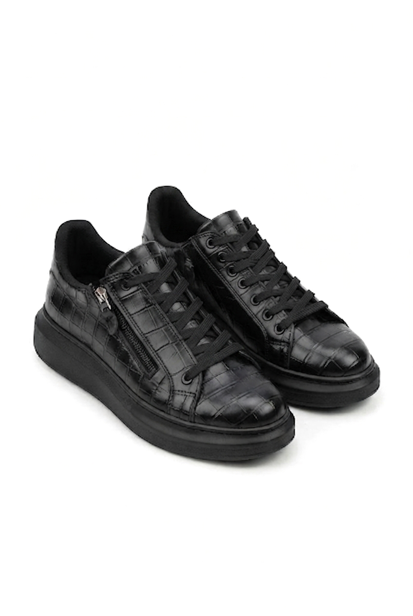 ZRK-X309 Premium Alexandre Siyah Fermuar ve Bağcıklı Günlük Erkek Sneakers