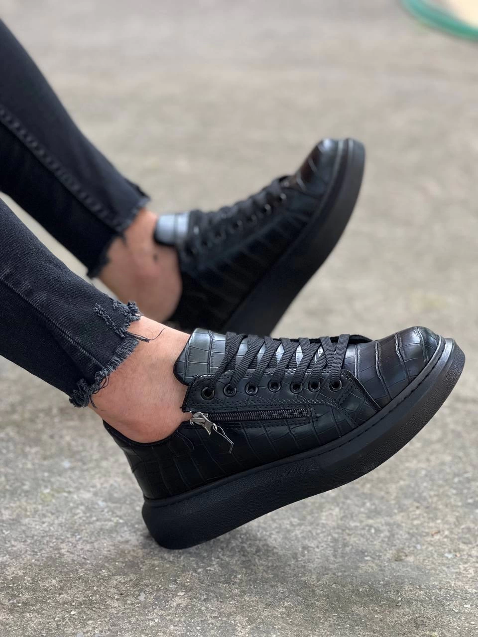 ZR-309 Premium Siyah Fermuarlı Bağcıklı Günlük Erkek Ayakkabı