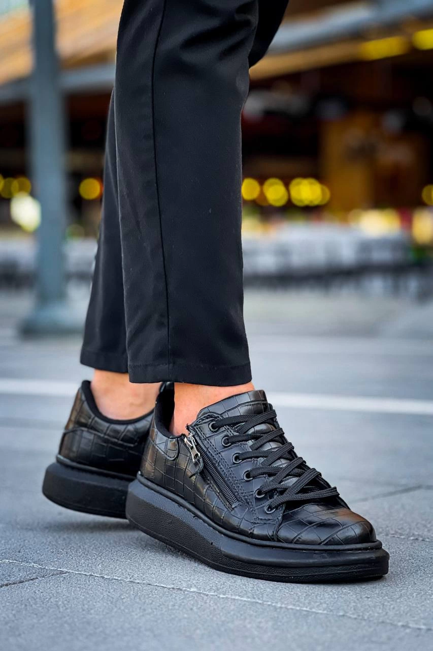 ZR-309 Premium Siyah Fermuarlı Bağcıklı Günlük Erkek Ayakkabı