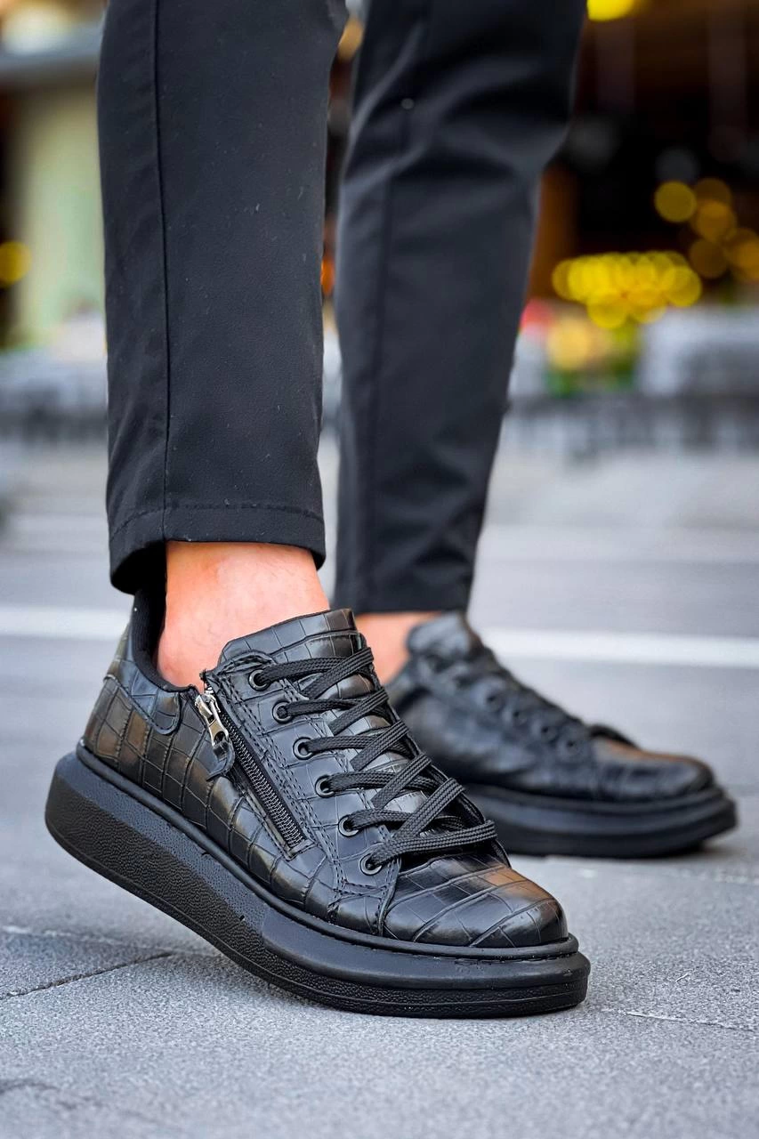 ZR-309 Premium Siyah Fermuarlı Bağcıklı Günlük Erkek Ayakkabı