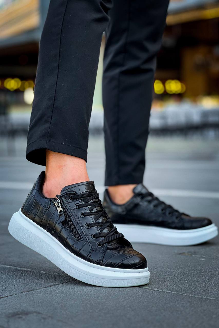 ZRK-X309 Premium Alexandre Siyah Beyaz Fermuar ve Bağcıklı Günlük Erkek Sneakers