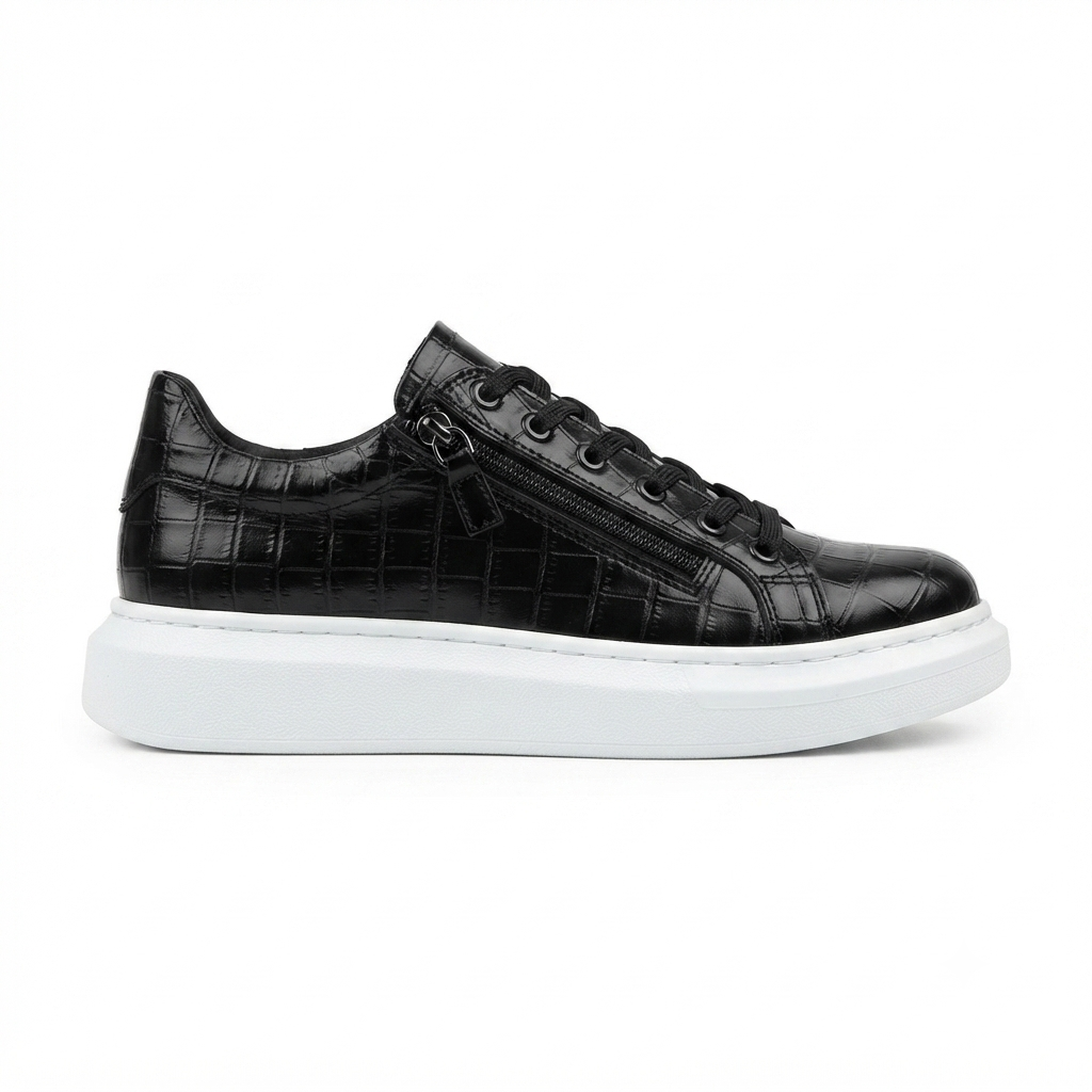ZRK-X309 Premium Alexandre Siyah Beyaz Fermuar ve Bağcıklı Günlük Erkek Sneakers