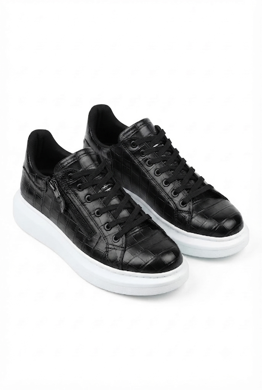 ZRK-X309 Premium Alexandre Siyah Beyaz Fermuar ve Bağcıklı Günlük Erkek Sneakers