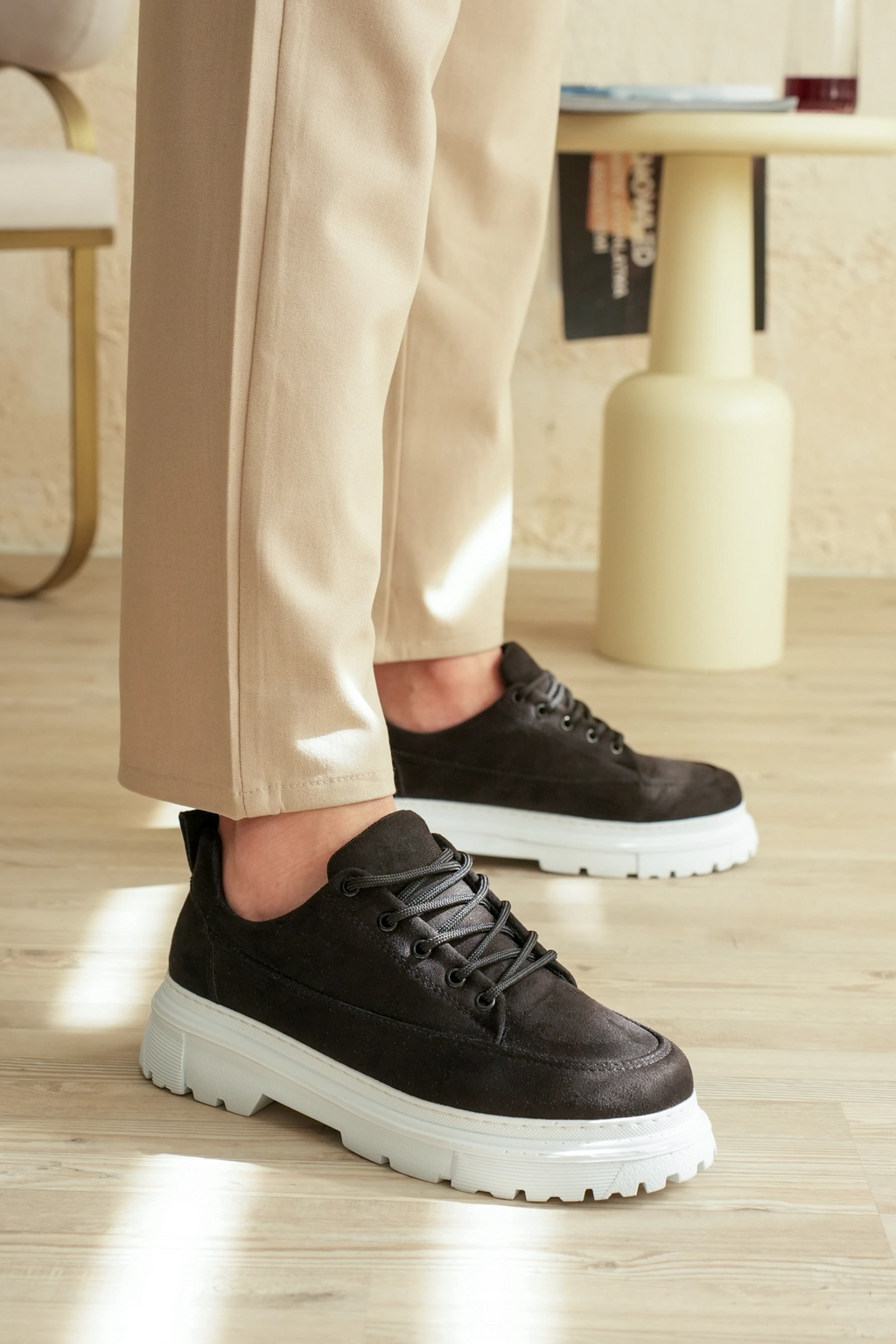 ZRK-702 Premium Siyah Beyaz Süet Günlük Erkek Casual Sneaker
