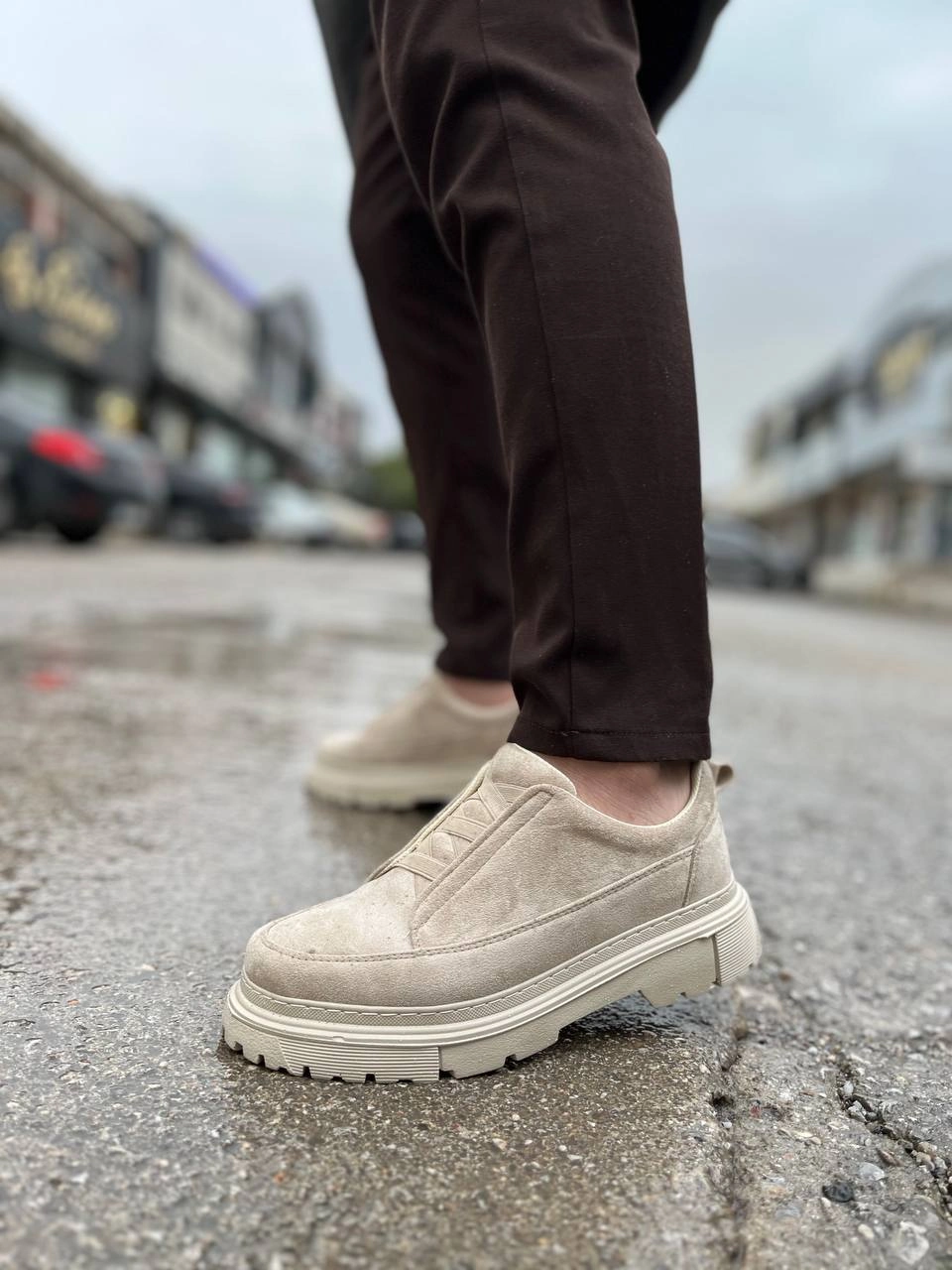 ZRK-703 Premium Bej Süet Lastikli Günlük Erkek Casual Ayakkabı