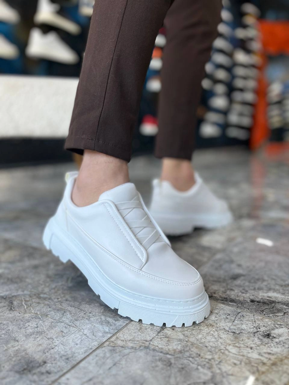 ZRK-703 Premium Beyaz Lastikli Günlük Erkek Casual Ayakkabı