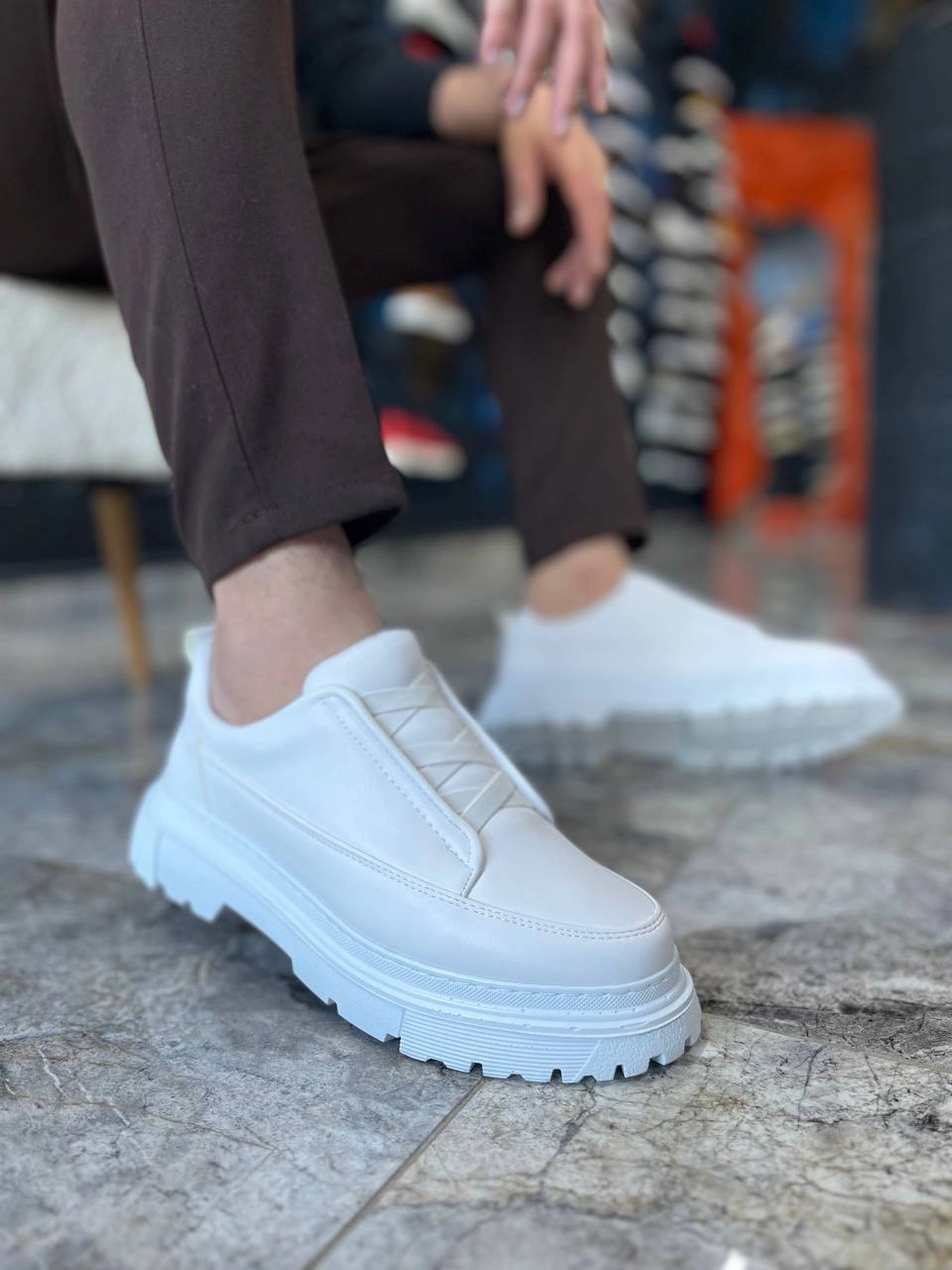 ZRK-703 Premium Beyaz Lastikli Günlük Erkek Casual Ayakkabı