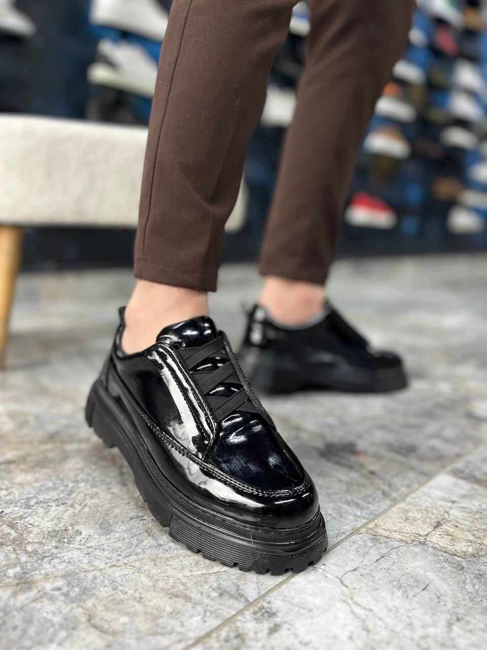 ZRK-703 Premium Siyah Rugan Lastikli Günlük Erkek Casual Ayakkabı