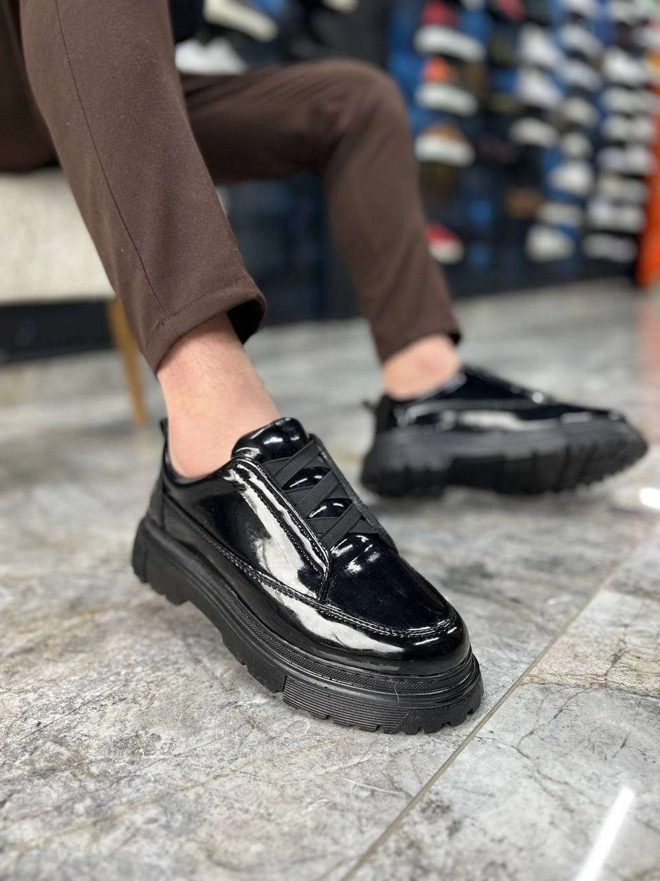ZRK-703 Premium Siyah Rugan Lastikli Günlük Erkek Casual Ayakkabı