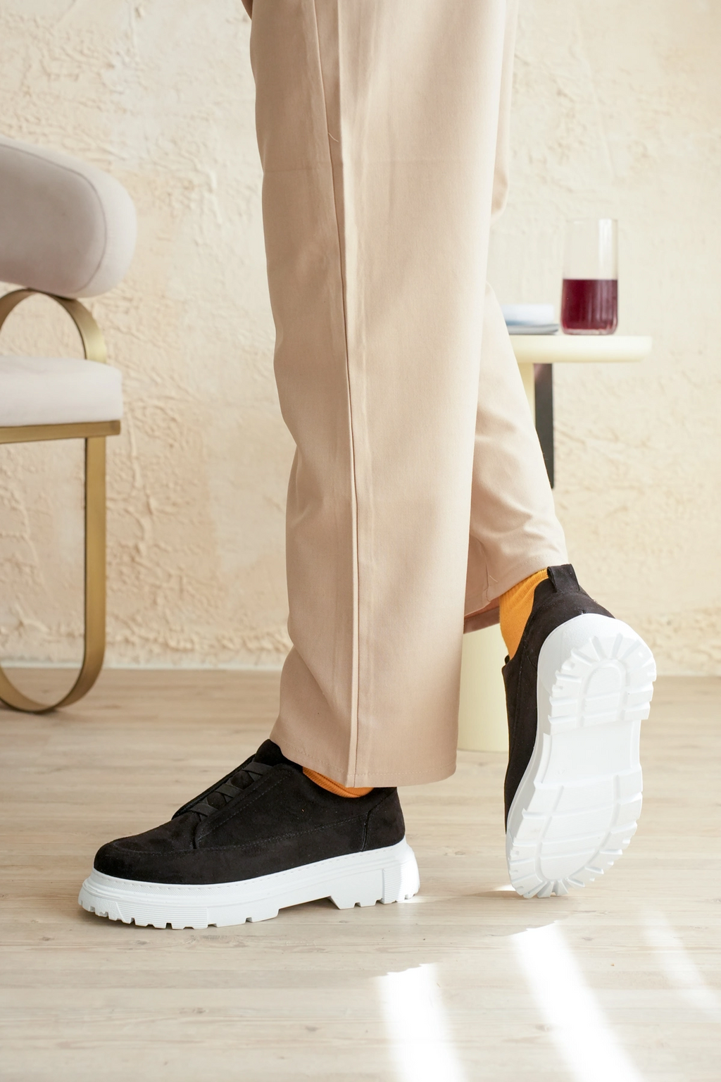 ZRK-703 Premium Siyah Beyaz Süet Lastikli Günlük Erkek Casual Ayakkabı