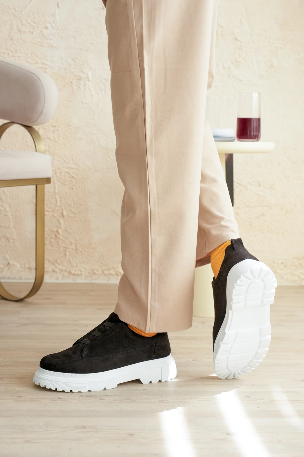 ZRK-703 Premium Siyah Beyaz Süet Lastikli Günlük Erkek Casual Ayakkabı