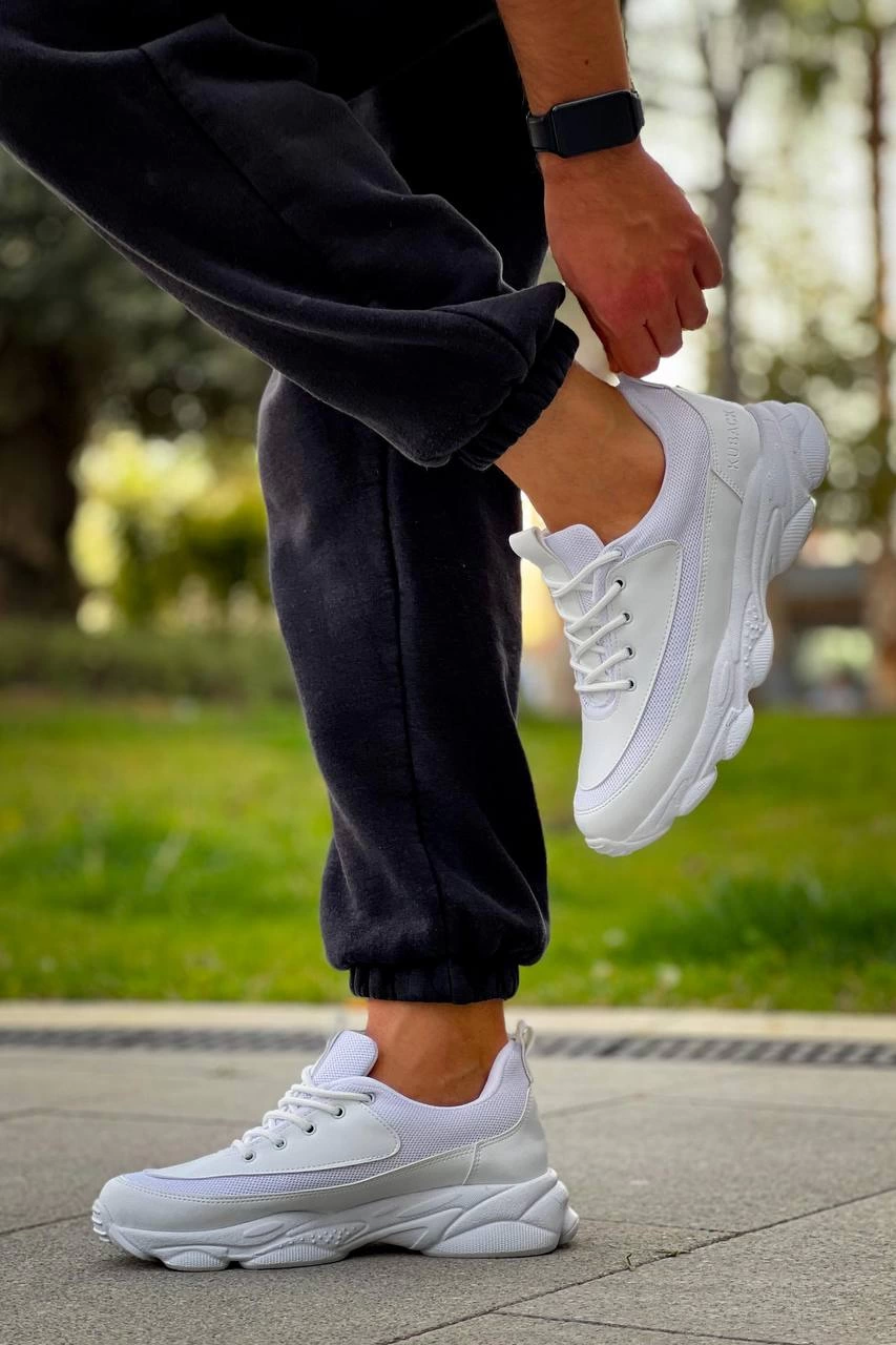 ZR-707 Yüksek Taban Bağcıklı Günlük Erkek Sneaker Beyaz