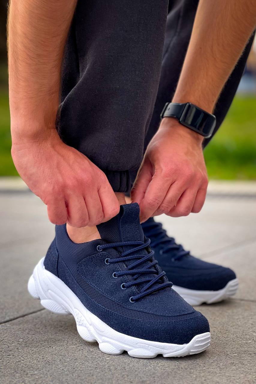 ZRK-X707 Yüksek Kalite Lacivert Süet Yüksek Taban Bağcıklı Exclusive Erkek Sneaker