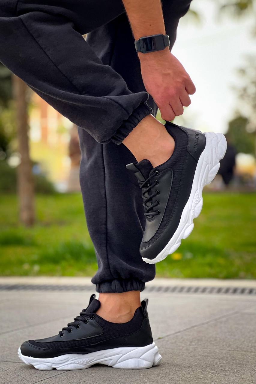 ZRK-X707 Yüksek Kalite Siyah Beyaz Yüksek Taban Bağcıklı Exclusive Erkek Sneaker