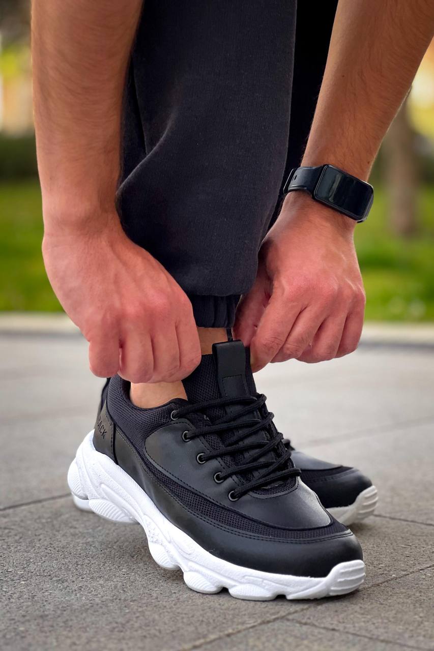ZRK-X707 Yüksek Kalite Siyah Beyaz Yüksek Taban Bağcıklı Exclusive Erkek Sneaker