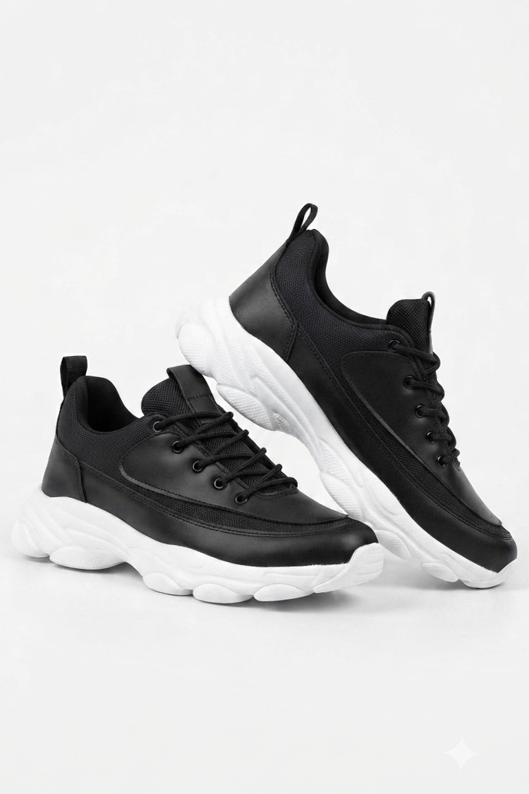 ZRK-X707 Yüksek Kalite Siyah Beyaz Yüksek Taban Bağcıklı Exclusive Erkek Sneaker