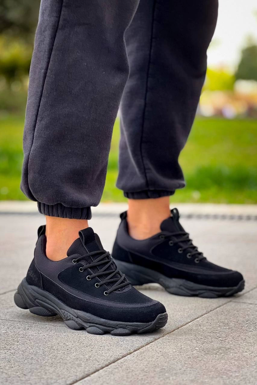 ZR-707 Yüksek Taban Bağcıklı Günlük Erkek Sneaker Siyah Süet