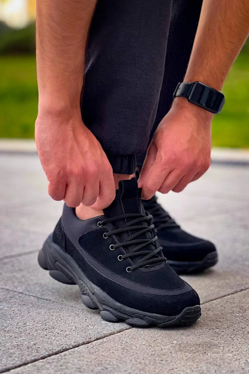 ZR-707 Yüksek Taban Bağcıklı Günlük Erkek Sneaker Siyah Süet