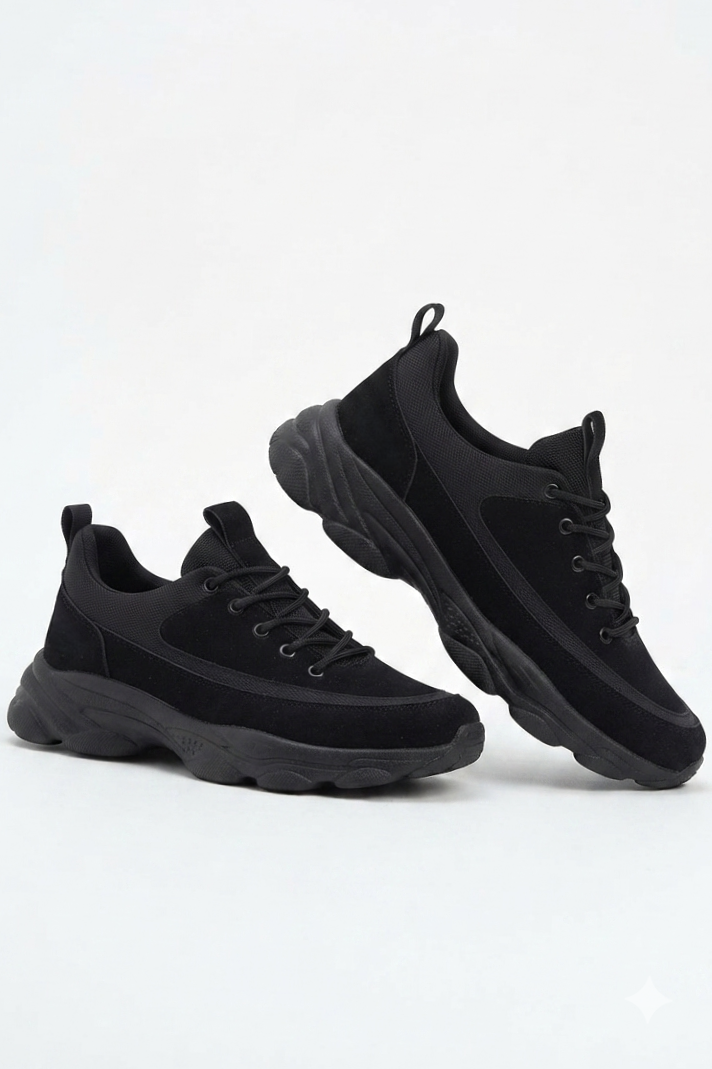 ZRK-X707 Yüksek Kalite Siyah Süet Yüksek Taban Bağcıklı Exclusive Erkek Sneaker