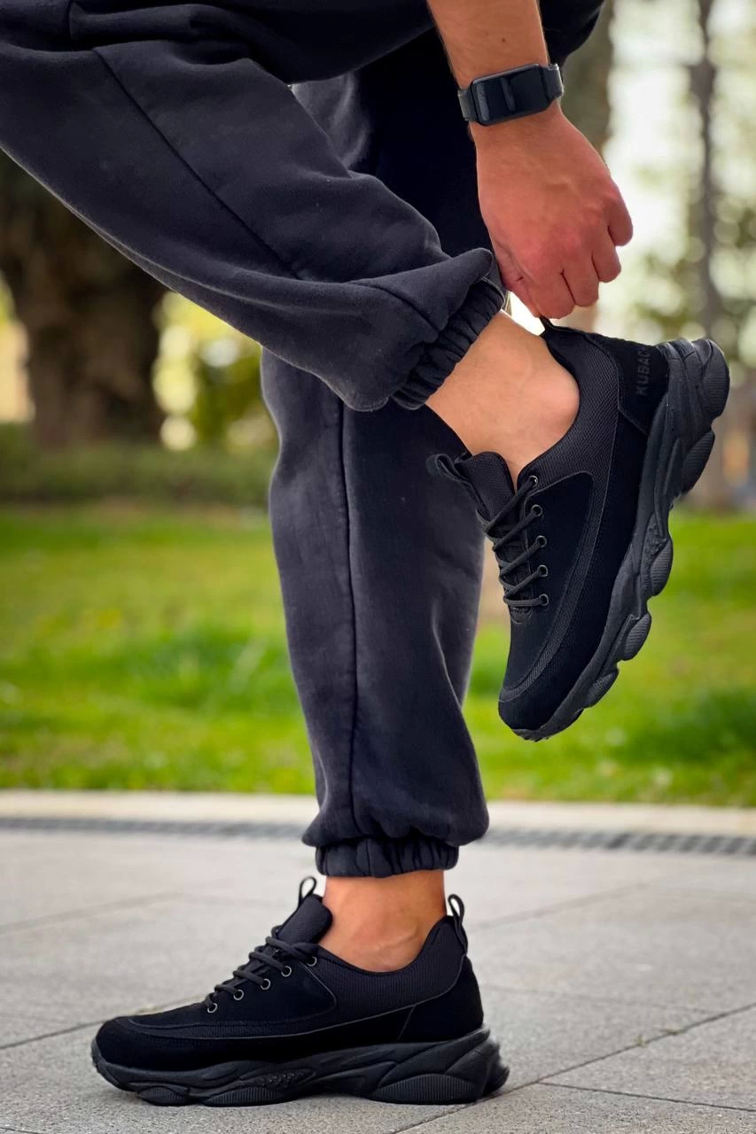 ZR-707 Yüksek Taban Bağcıklı Günlük Erkek Sneaker Siyah Süet