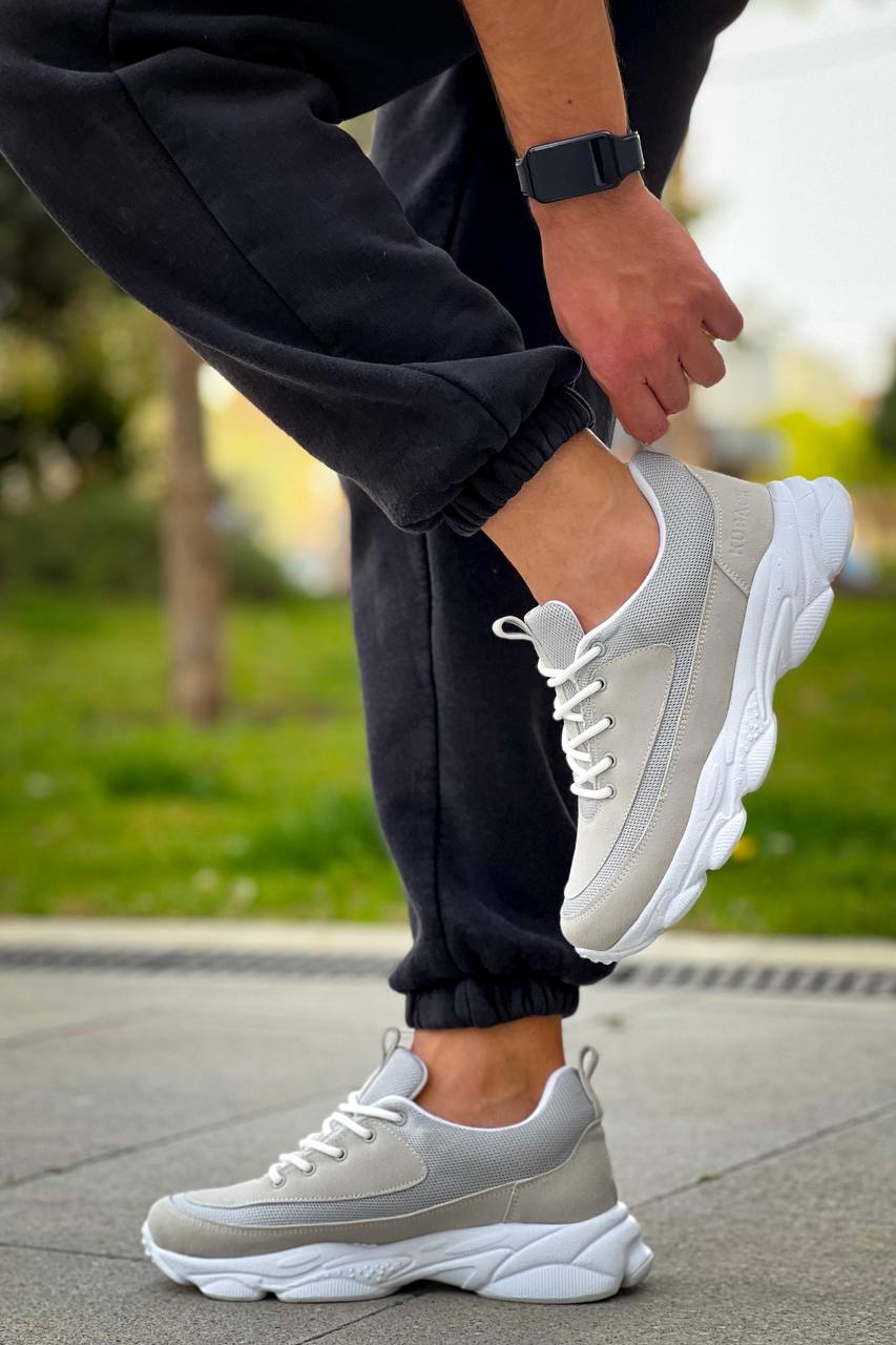 ZRK-X707 Yüksek Kalite Gri Süet Yüksek Taban Bağcıklı Exclusive Erkek Sneaker
