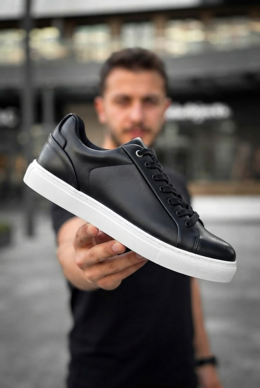 ZRK-BX1 Premium Siyah Beyaz Yüksek Taban Günlük Erkek Spor Ayakkabı