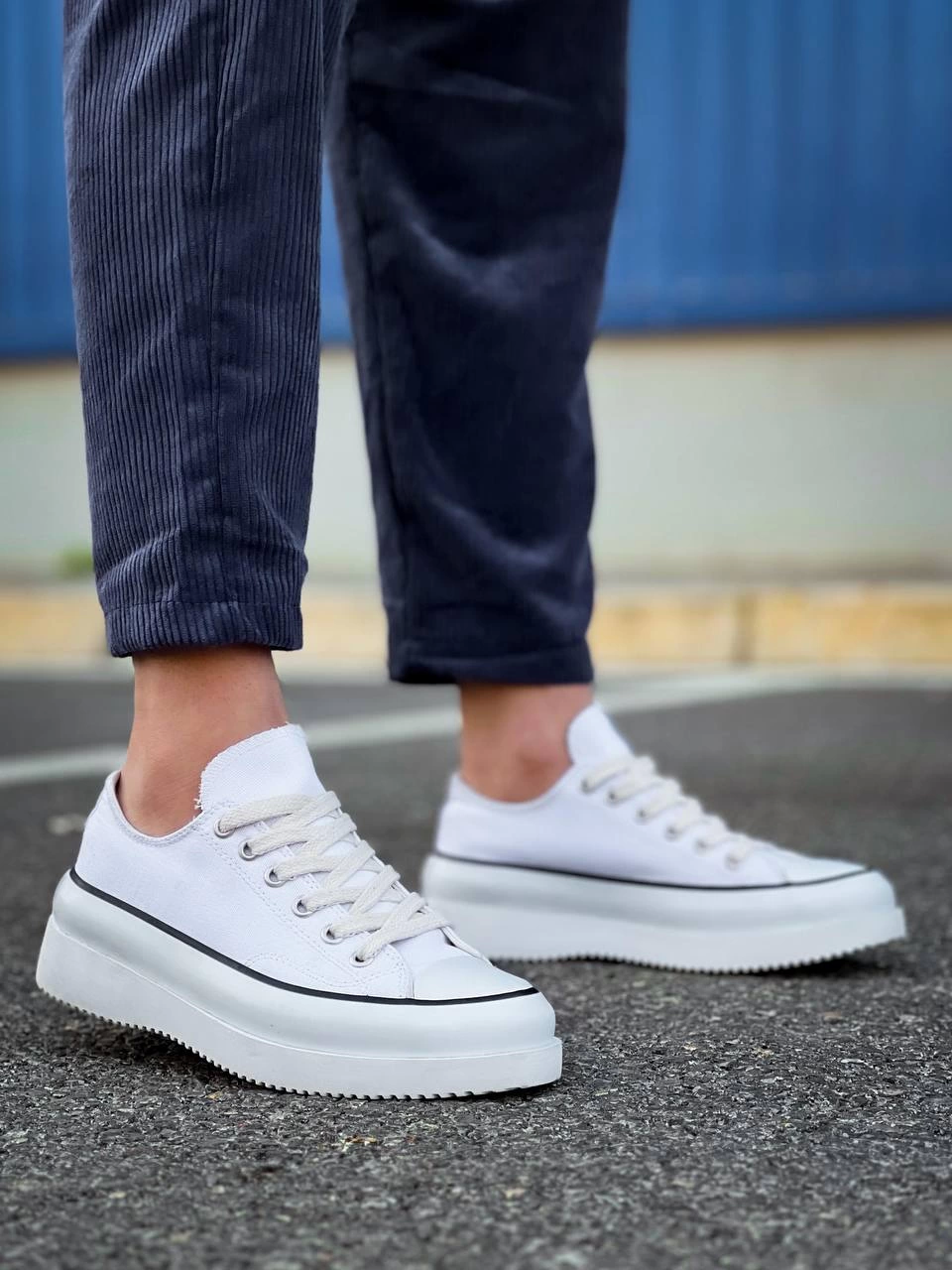 Jasko Kısa Beyaz Keten Yüksek Taban Erkek Spor Ayakkabı