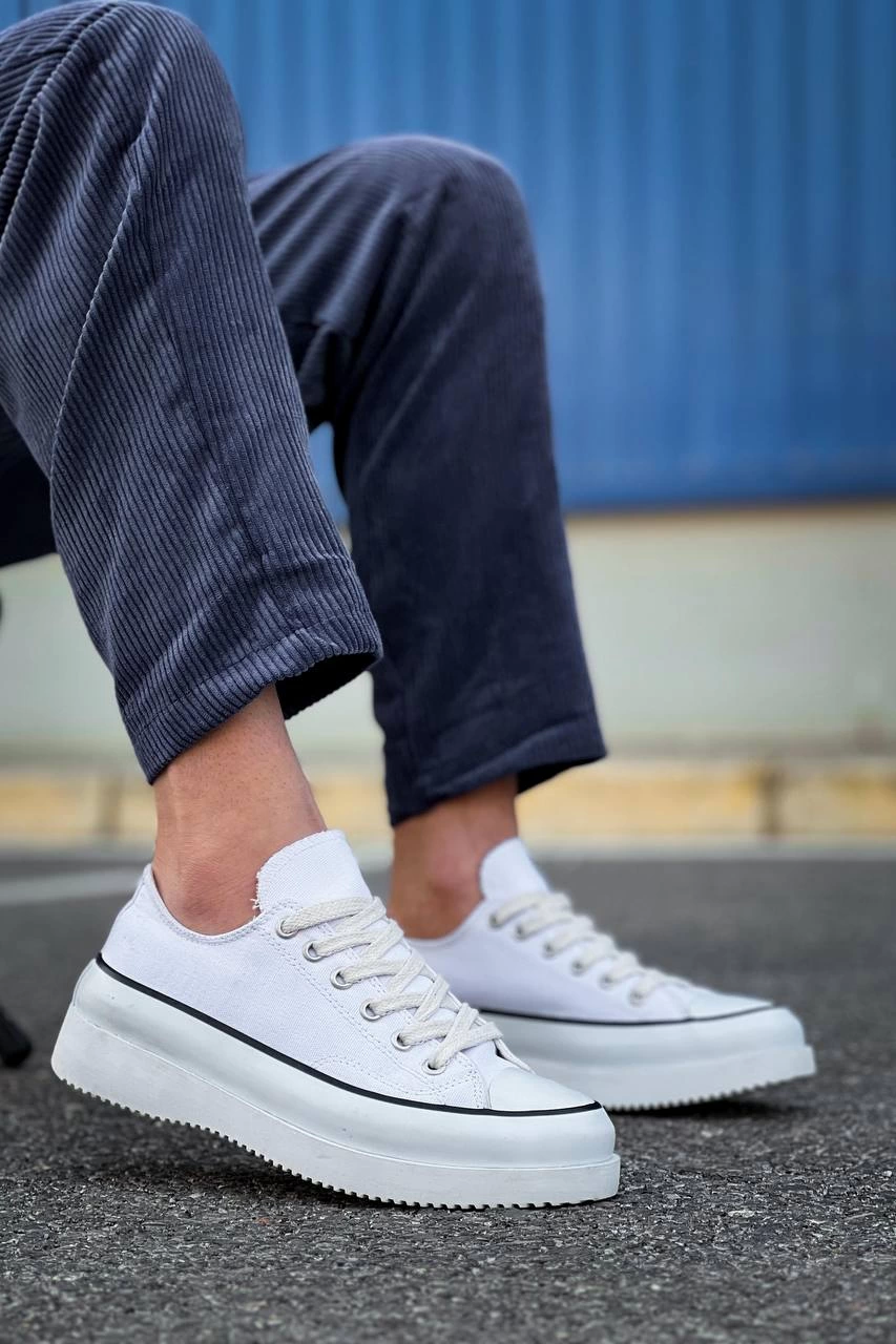 Jasko Kısa Beyaz Keten Yüksek Taban Erkek Spor Ayakkabı