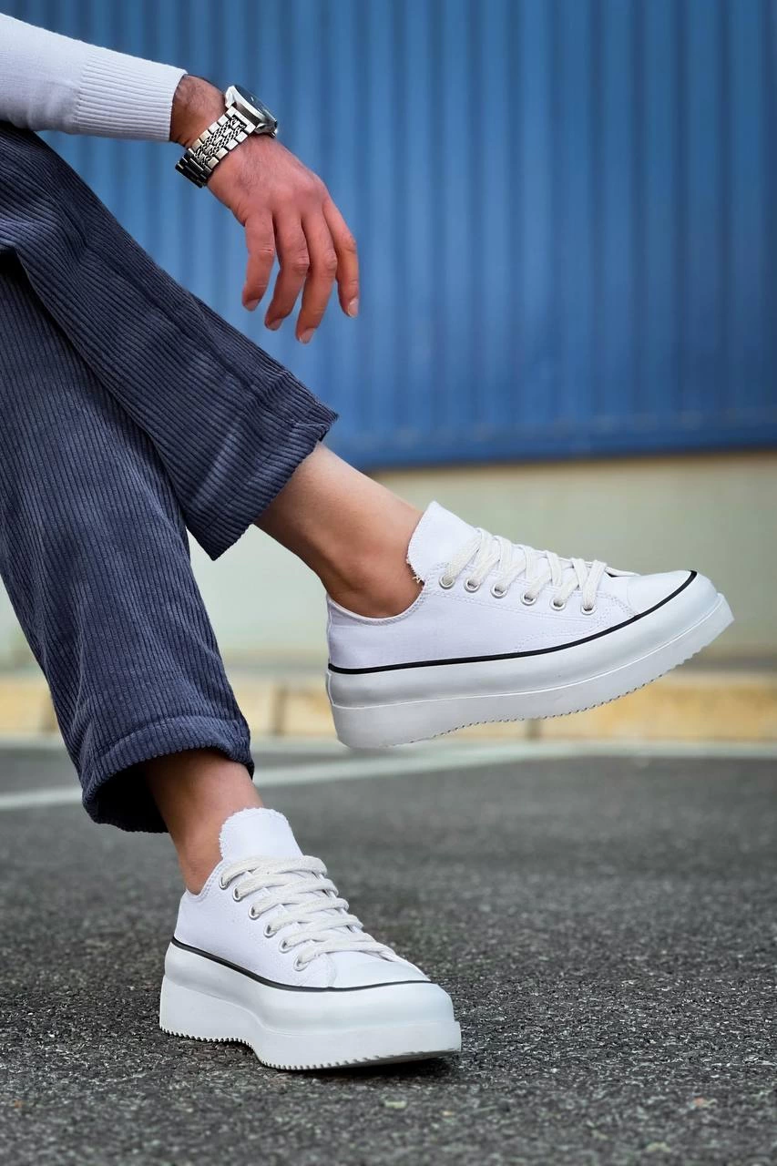 Jasko Kısa Beyaz Keten Yüksek Taban Erkek Spor Ayakkabı