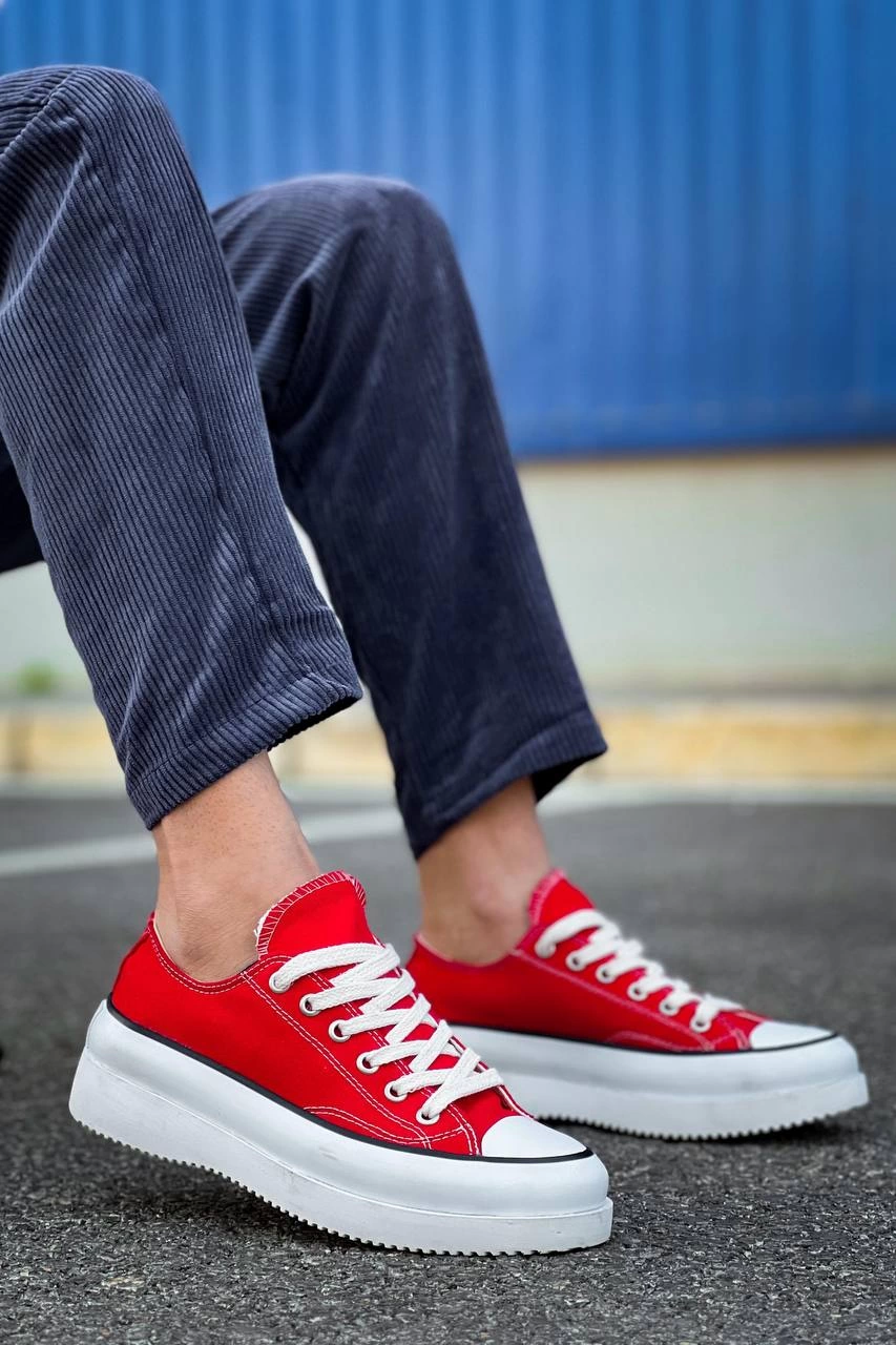 Jasko Kısa Kırmızı Keten Yüksek Taban Erkek Spor Ayakkabı