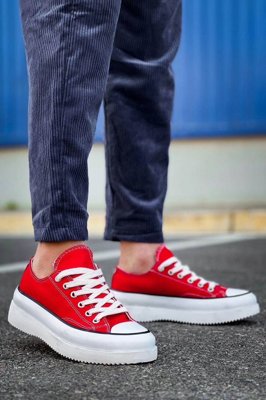 Jasko Kısa Kırmızı Keten Yüksek Taban Erkek Spor Ayakkabı