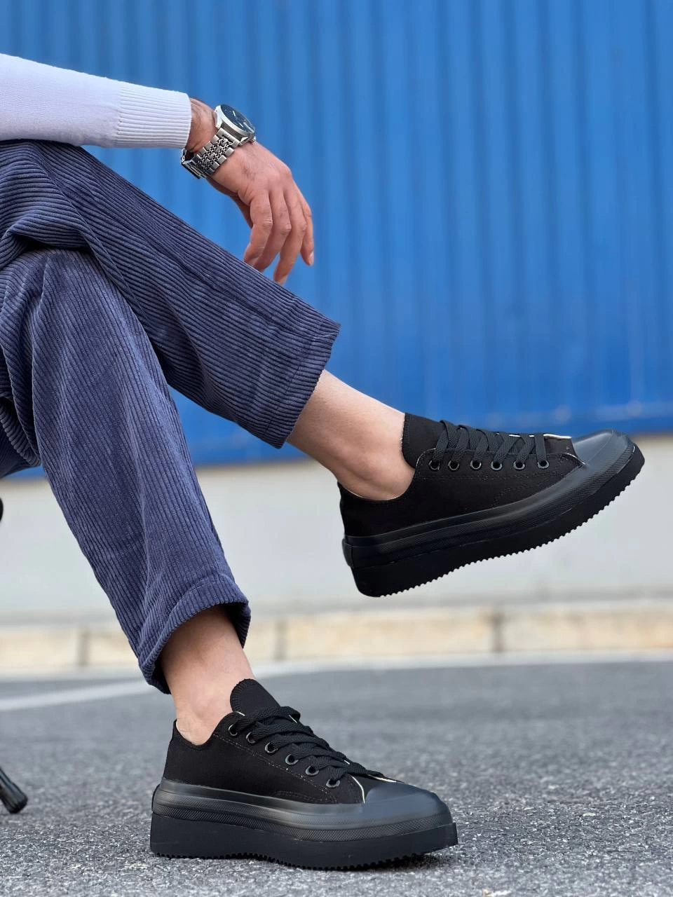 Jasko Kısa Siyah Keten Yüksek Taban Erkek Spor Ayakkabı