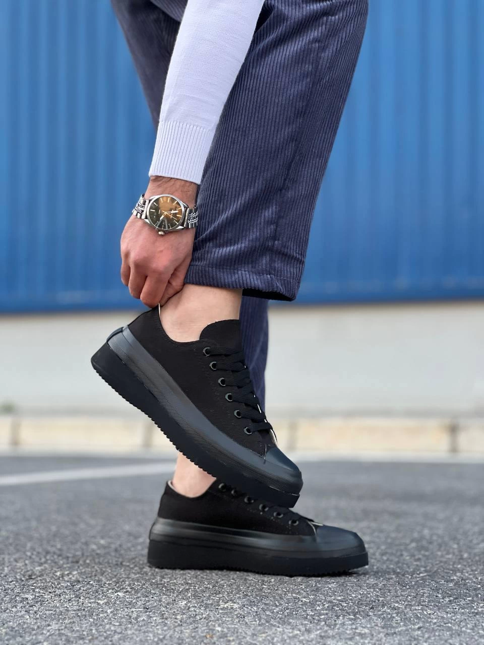 Jasko Kısa Siyah Keten Yüksek Taban Erkek Spor Ayakkabı