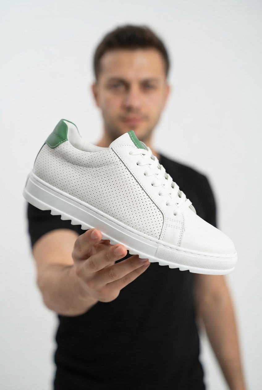 ZRK-DERİX2 Exclusive Hakiki Deri Beyaz Yeşil Erkek Casual Ayakkabı