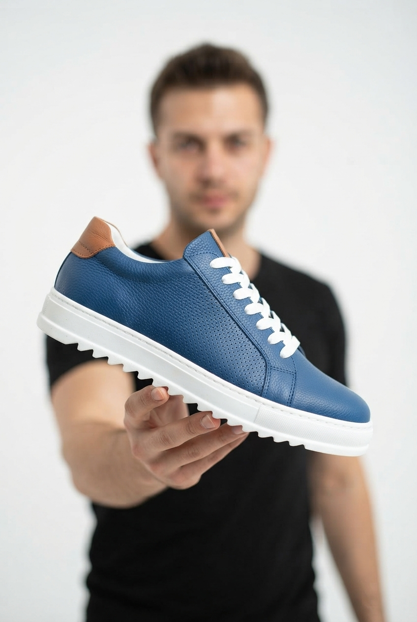 ZRK-DERİX2 Exclusive Hakiki Deri Mavi Erkek Casual Ayakkabı