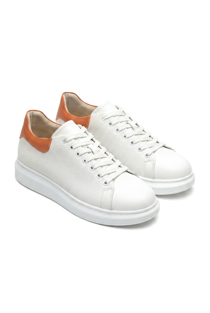 ZRK-DX3 Premium Hakiki Deri Beyaz Turuncu Günlük Erkek Sneaker