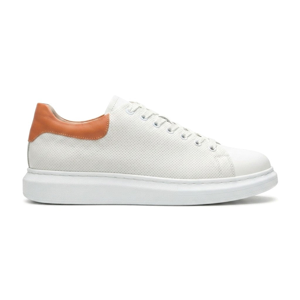 ZRK-DX3 Premium Hakiki Deri Beyaz Turuncu Günlük Erkek Sneaker