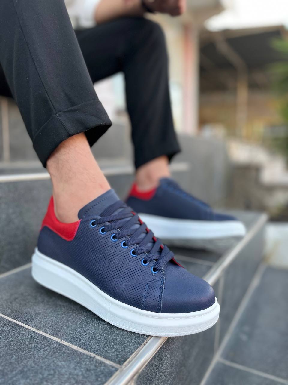 ZRK-DX3 Premium Hakiki Deri Lacivert Günlük Erkek Sneaker