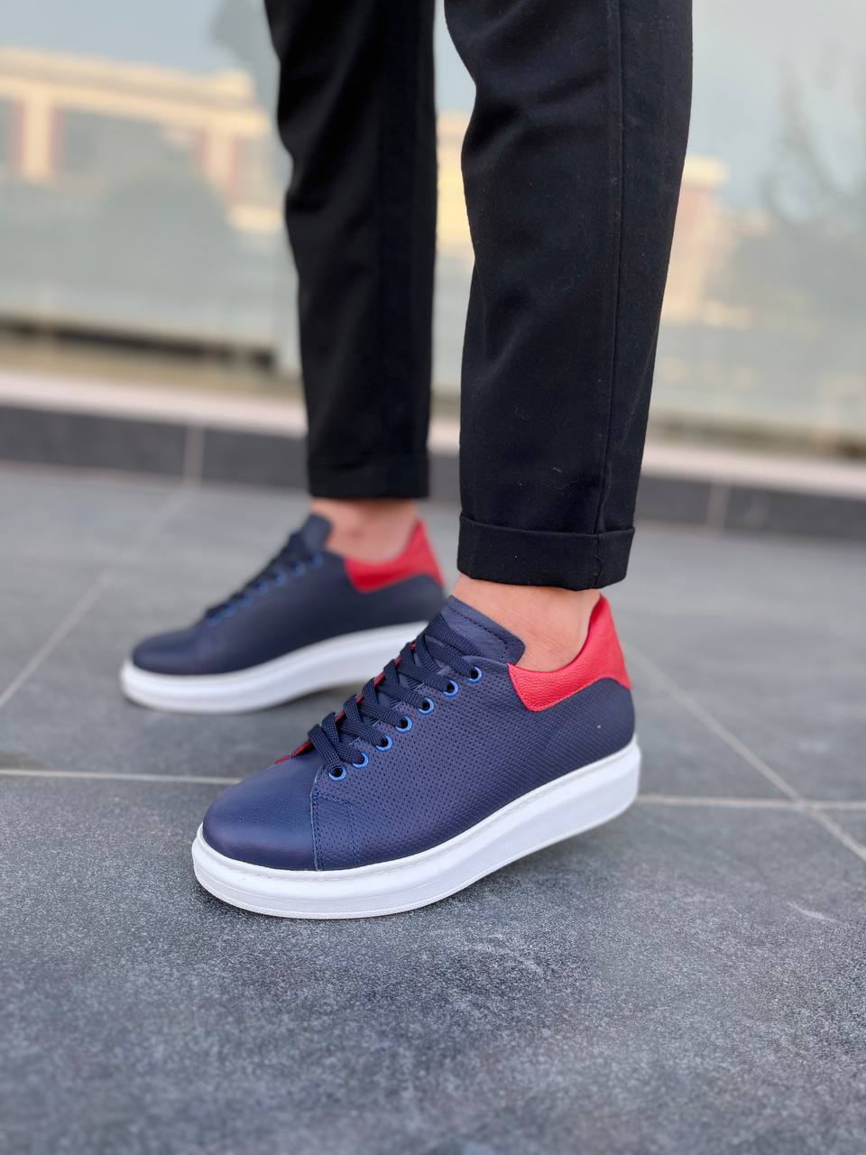 ZRK-DX3 Premium Hakiki Deri Lacivert Günlük Erkek Sneaker