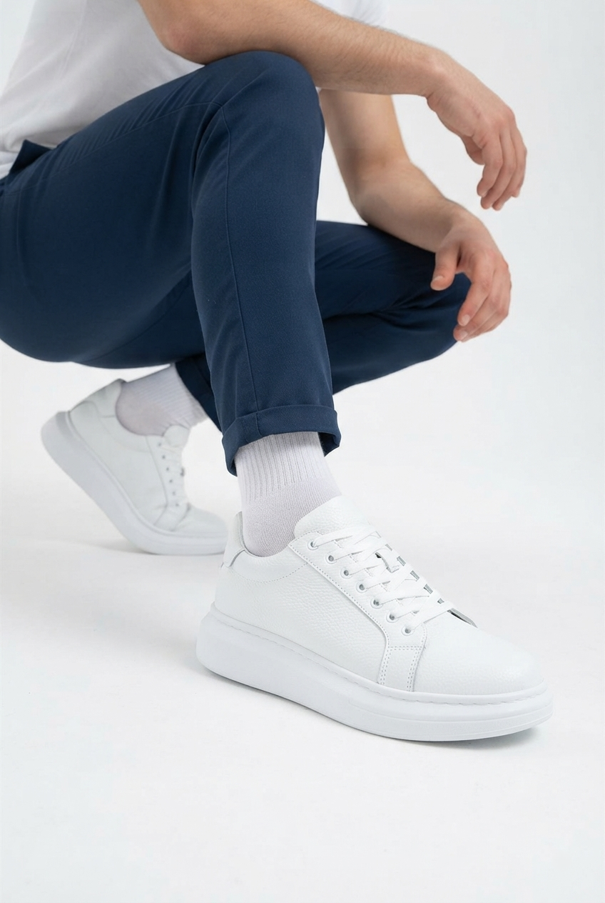 ZRK-D46 Yüksek Kalite Alexandre Model Hakiki Deri Erkek Ayakkabı Beyaz
