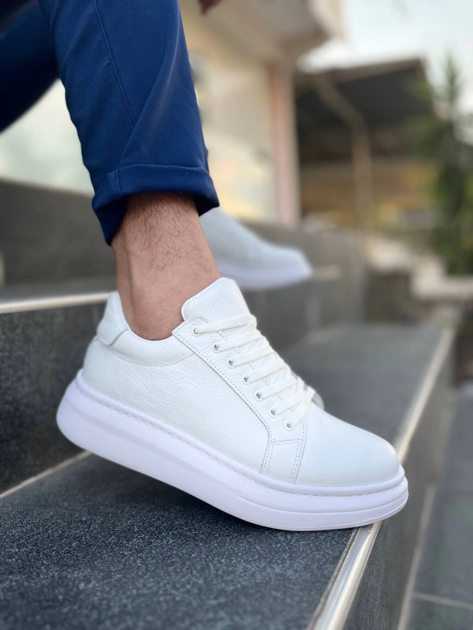 ZRK-DX46 Premium Hakiki Deri Beyaz Erkek Sneaker