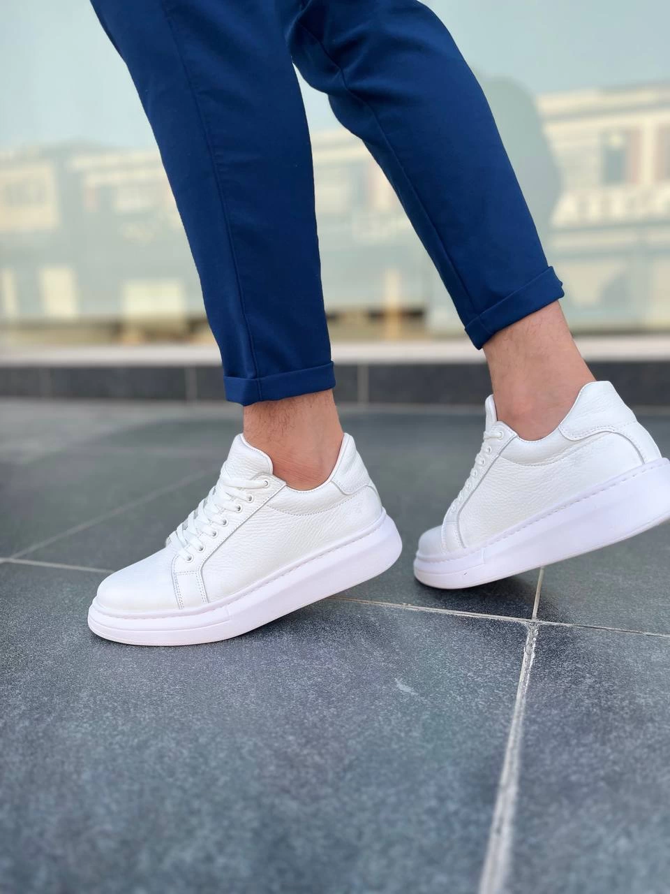 ZRK-DX46 Premium Hakiki Deri Beyaz Erkek Sneaker